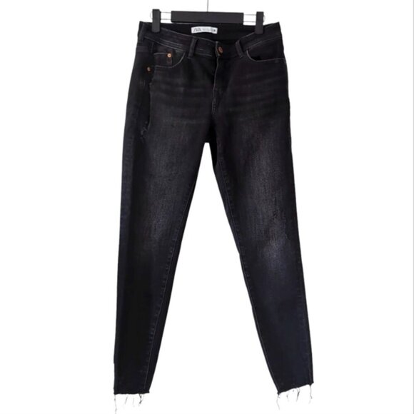 Zara Raw Hem Skinny Retro 70s 80s Moto Biker Style Jean's 6 - Picture 1 of 7